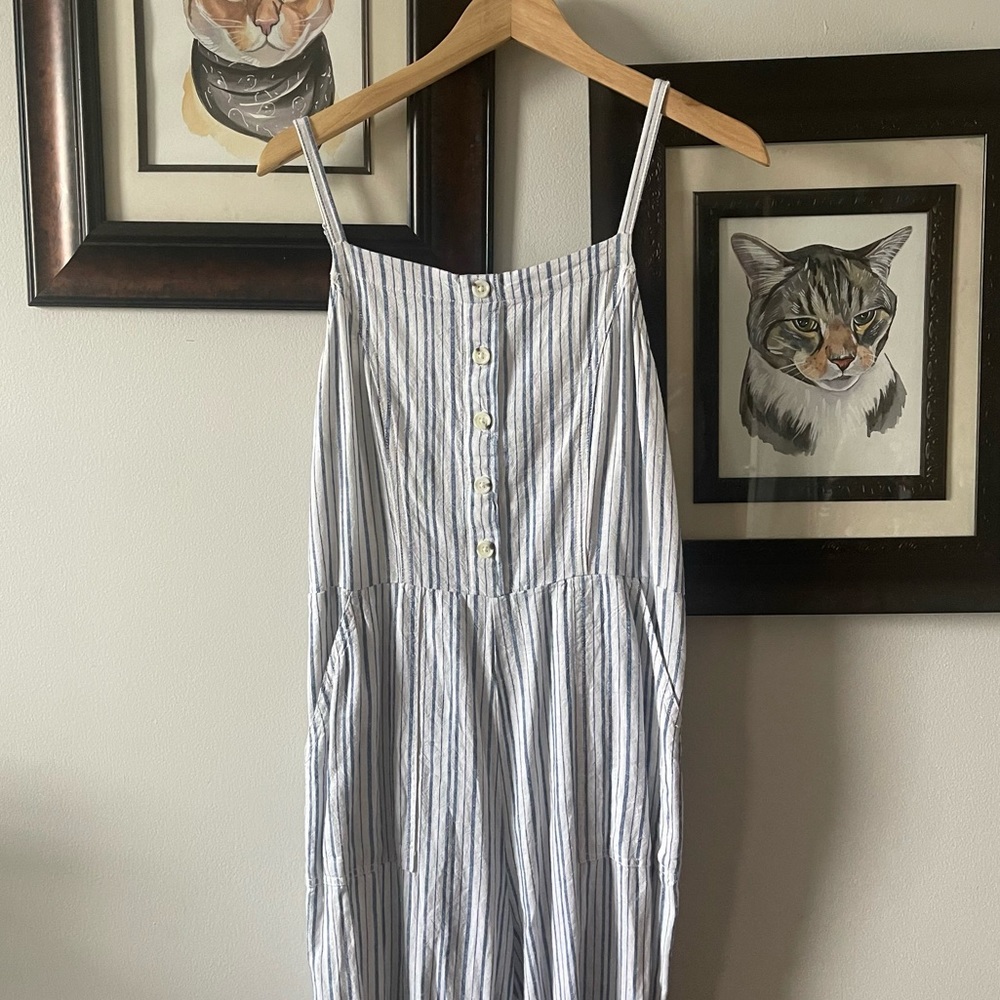Old Navy Striped Linen-Blend Cami Jumpsuit Medium blue white